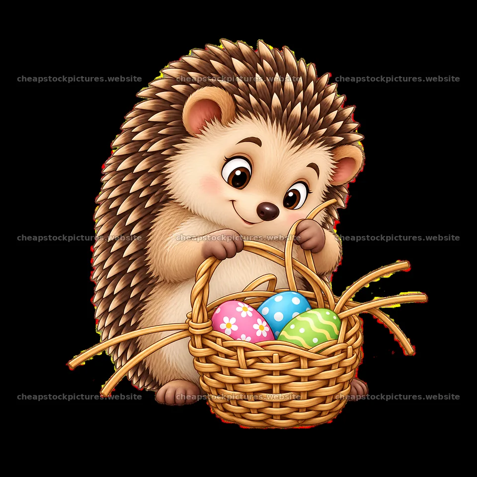 Hedgehog with colorful eggs in a basket for Easter celebration – stock pictures 7746x7746