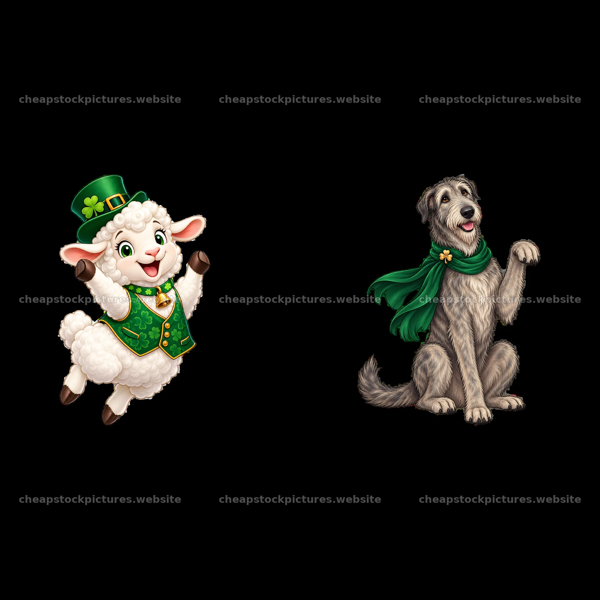 Cheerful sheep and dog celebrating St. Patrick's Day together – stock pictures 7746x7746