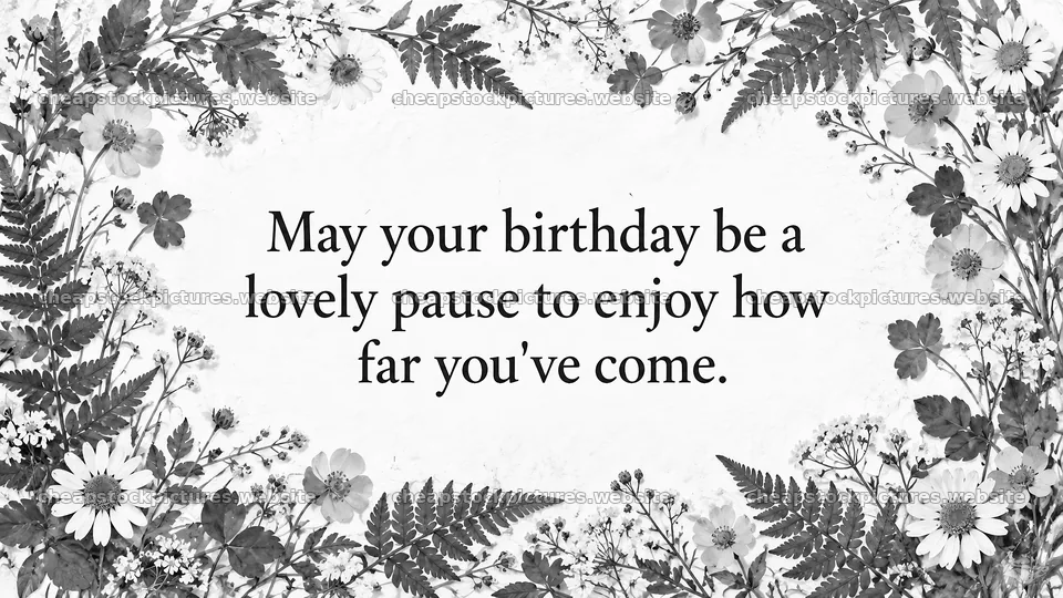 Monochrome Birthday Greeting with Floral Frame – stock pictures 10324x5812