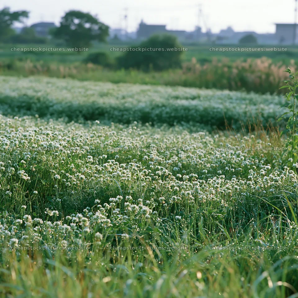 Niigata floodplain restoration meadow dew foreground – stock pictures 7938x7938