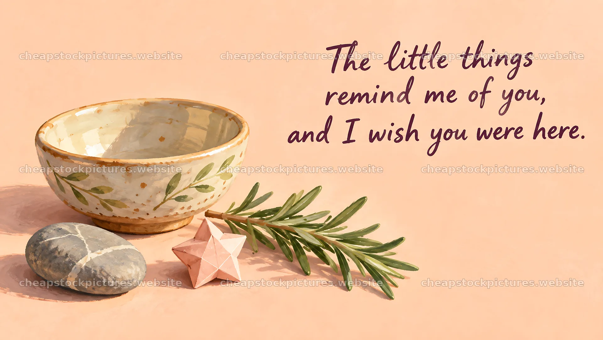 I Miss You Greeting with Bowl and Star – stock pictures 10324x5812