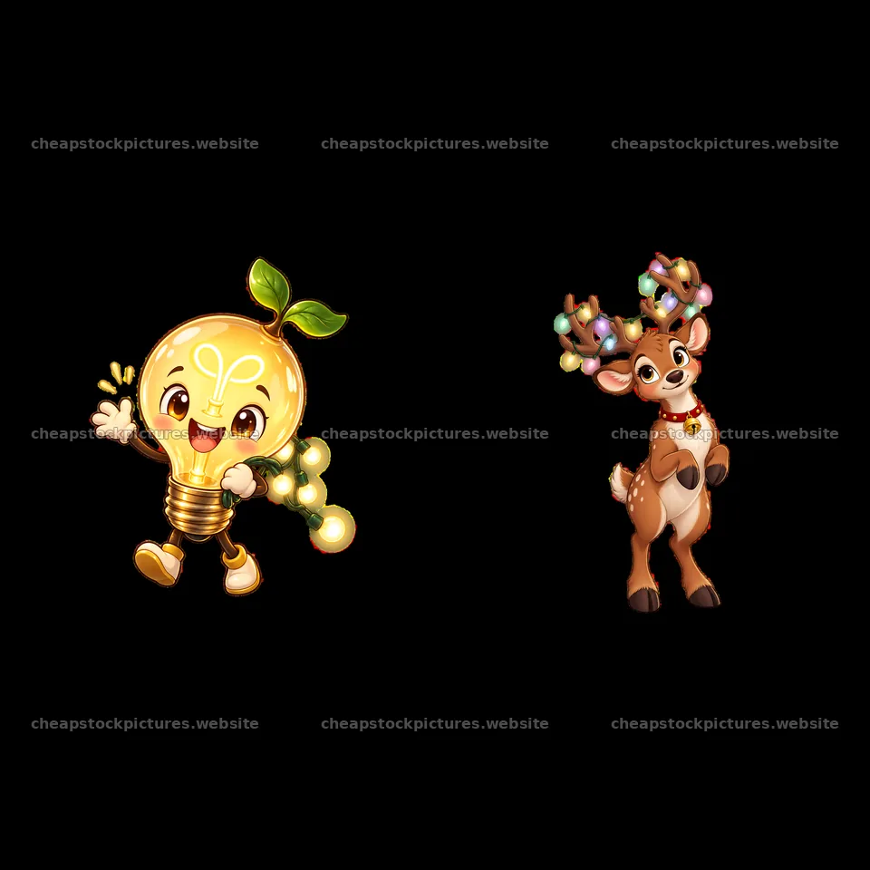 Cheerful lightbulb character with string lights and playful – stock pictures 7746x7746