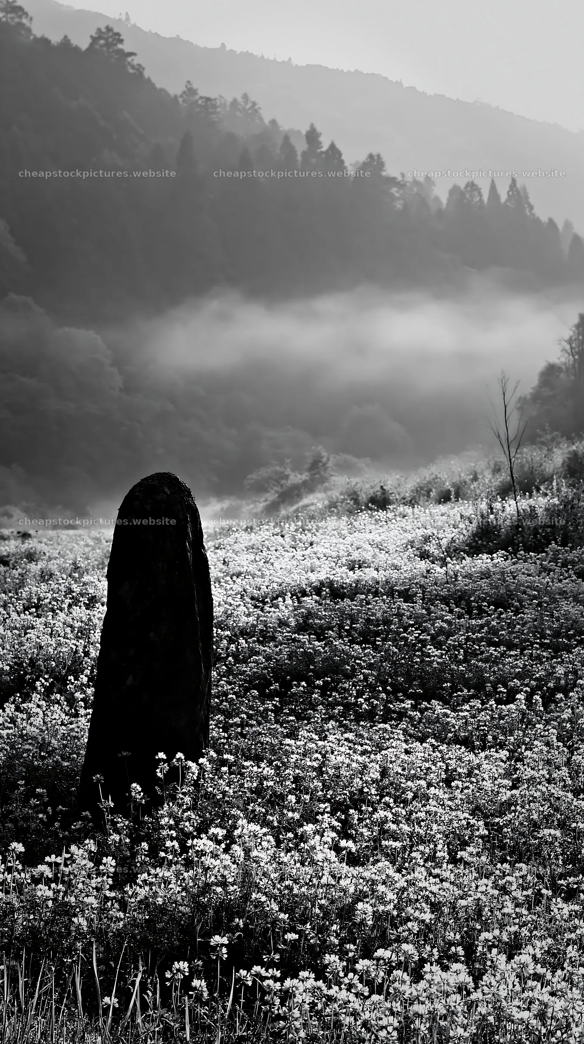 Kyoto spring wildflower meadow stone foreground – stock pictures 5938x10608