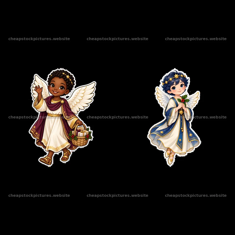 Christmas angels bring gifts and joy to children – stock pictures 7746x7746