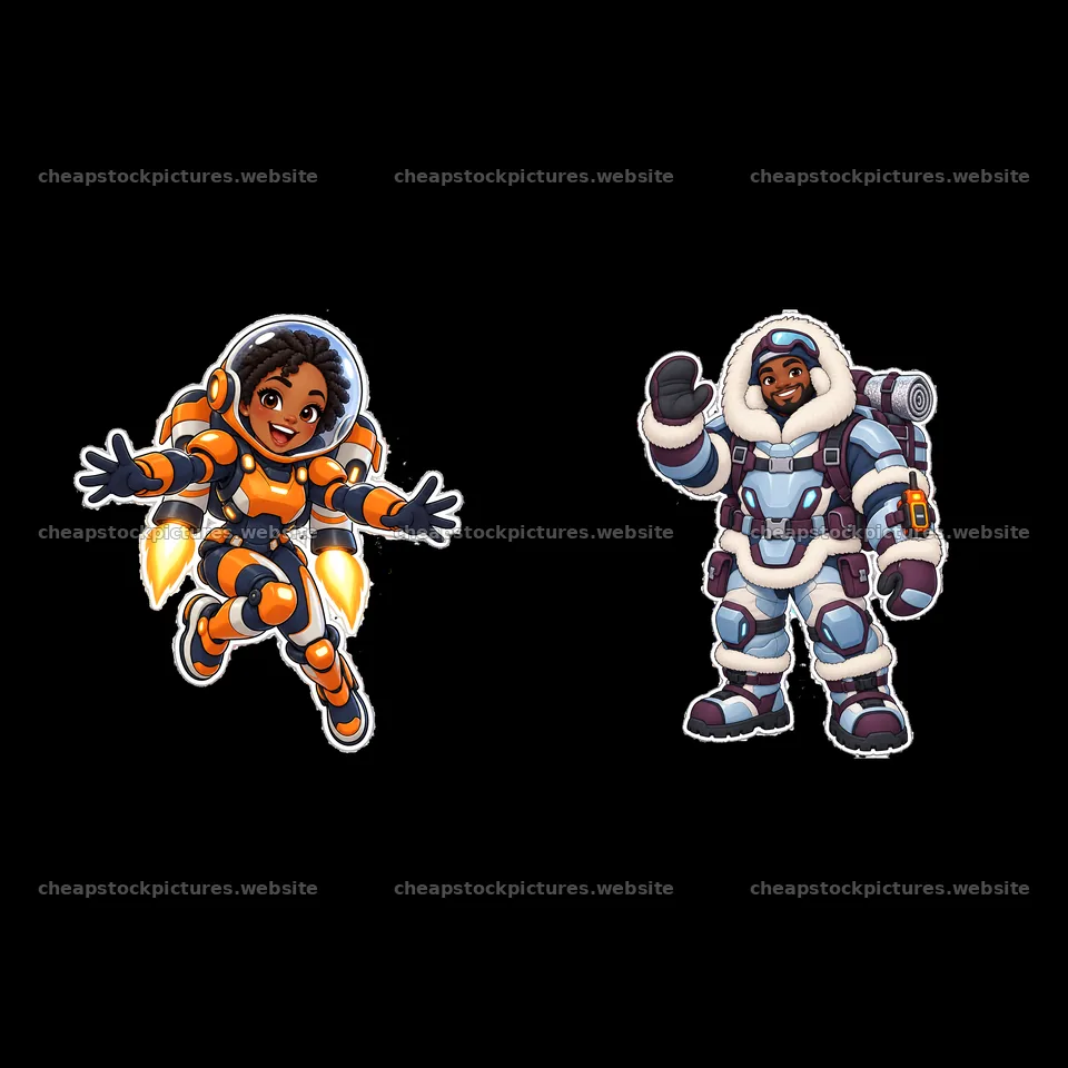 Kawaii futuristic super-soldiers in space suits ready for adventure – stock pictures 7746x7746