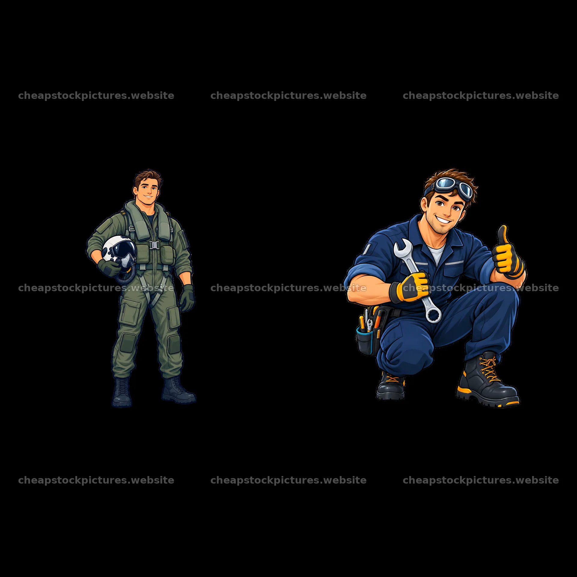 Pilot and mechanic cartoon stickers for aircraft carrier theme – stock pictures 7746x7746