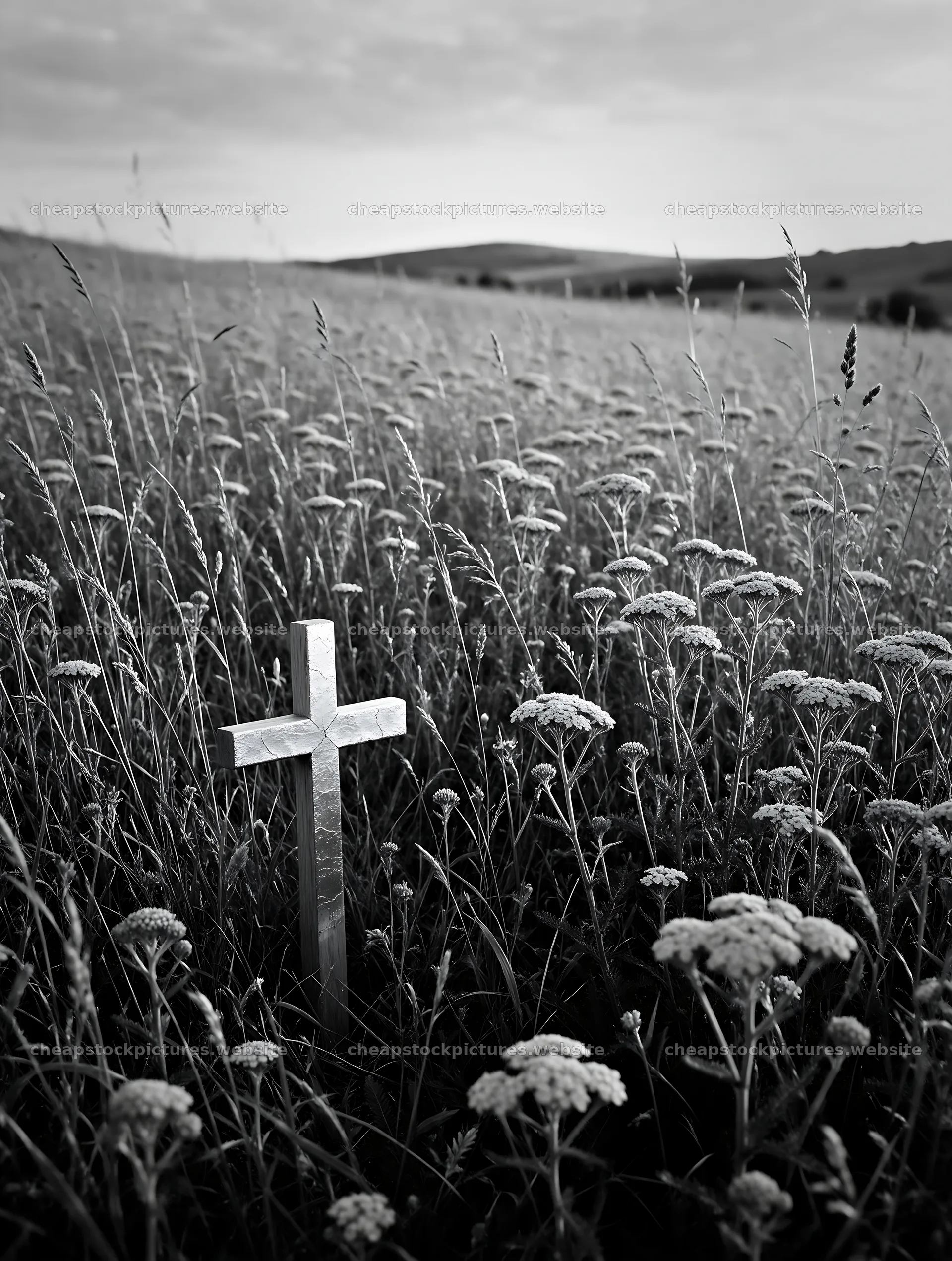 Golden Christian cross in sunset meadow – stock pictures 6898x9134