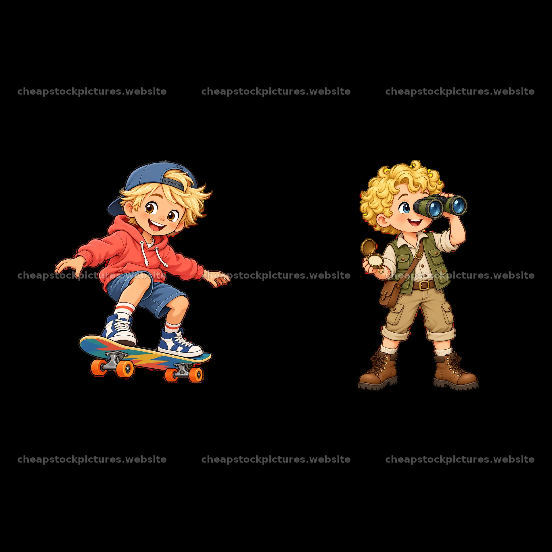Blond child on skateboard with another child exploring – stock pictures 7746x7746