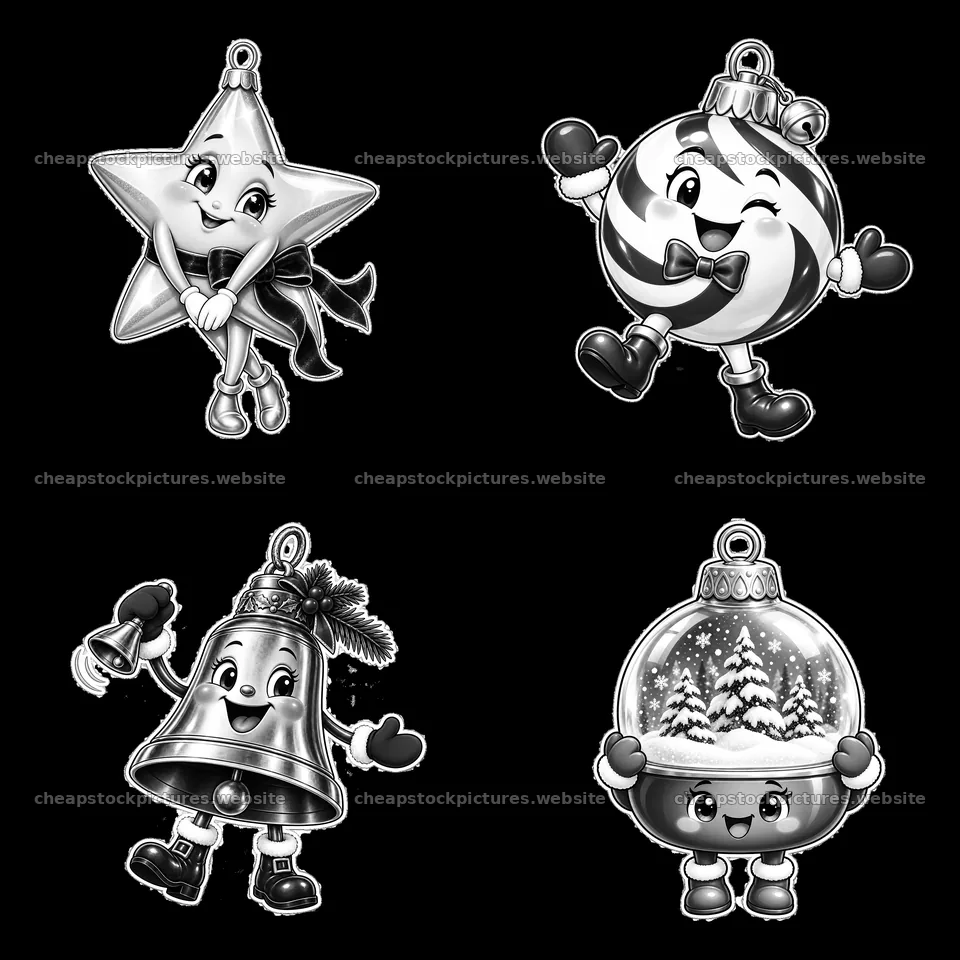 Christmas ornament cartoon stickers featuring characters and – stock pictures 7746x7746