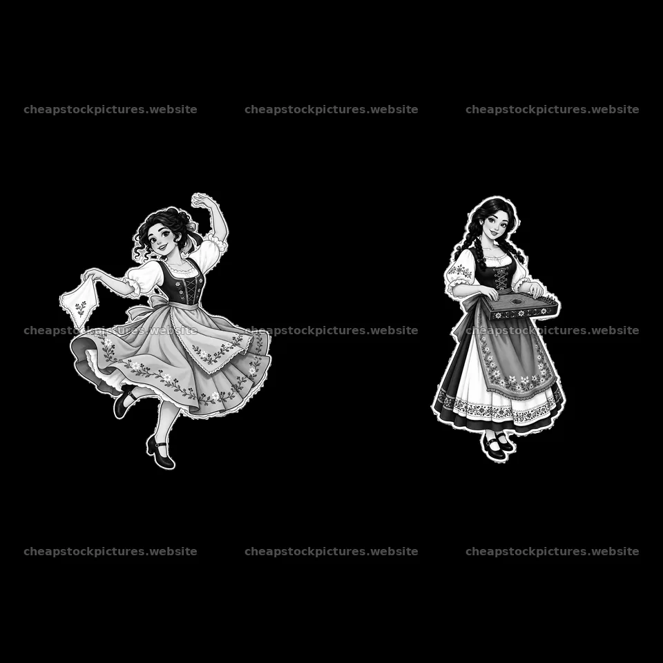 Women in traditional folk dress performing with musical instruments – stock pictures 7746x7746