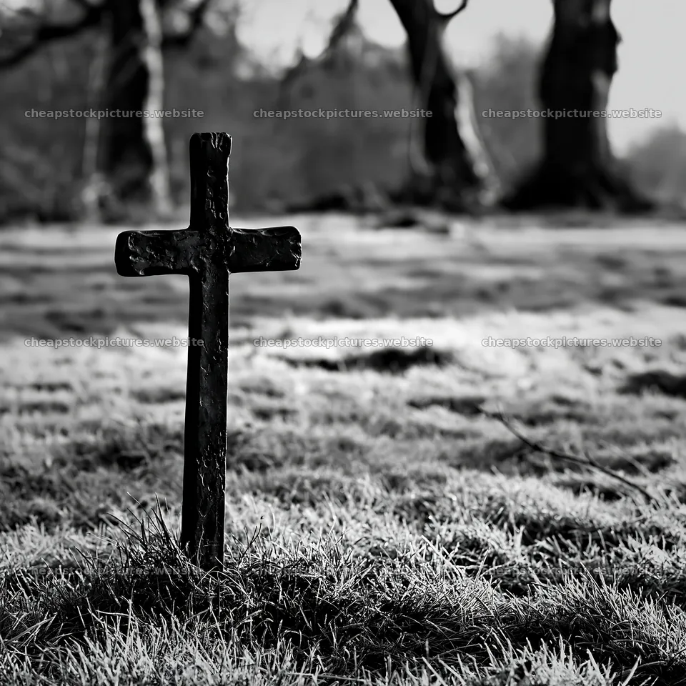 Bronze Christian cross in meadow during Christmas season – stock pictures 7938x7938