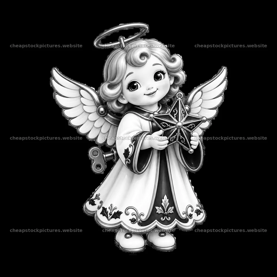 Christmas angel holding a star ornament with wings and a halo – stock pictures 7746x7746