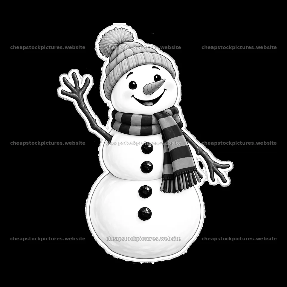 Snowman wearing a hat and scarf, waving cheerfully – stock pictures 7746x7746