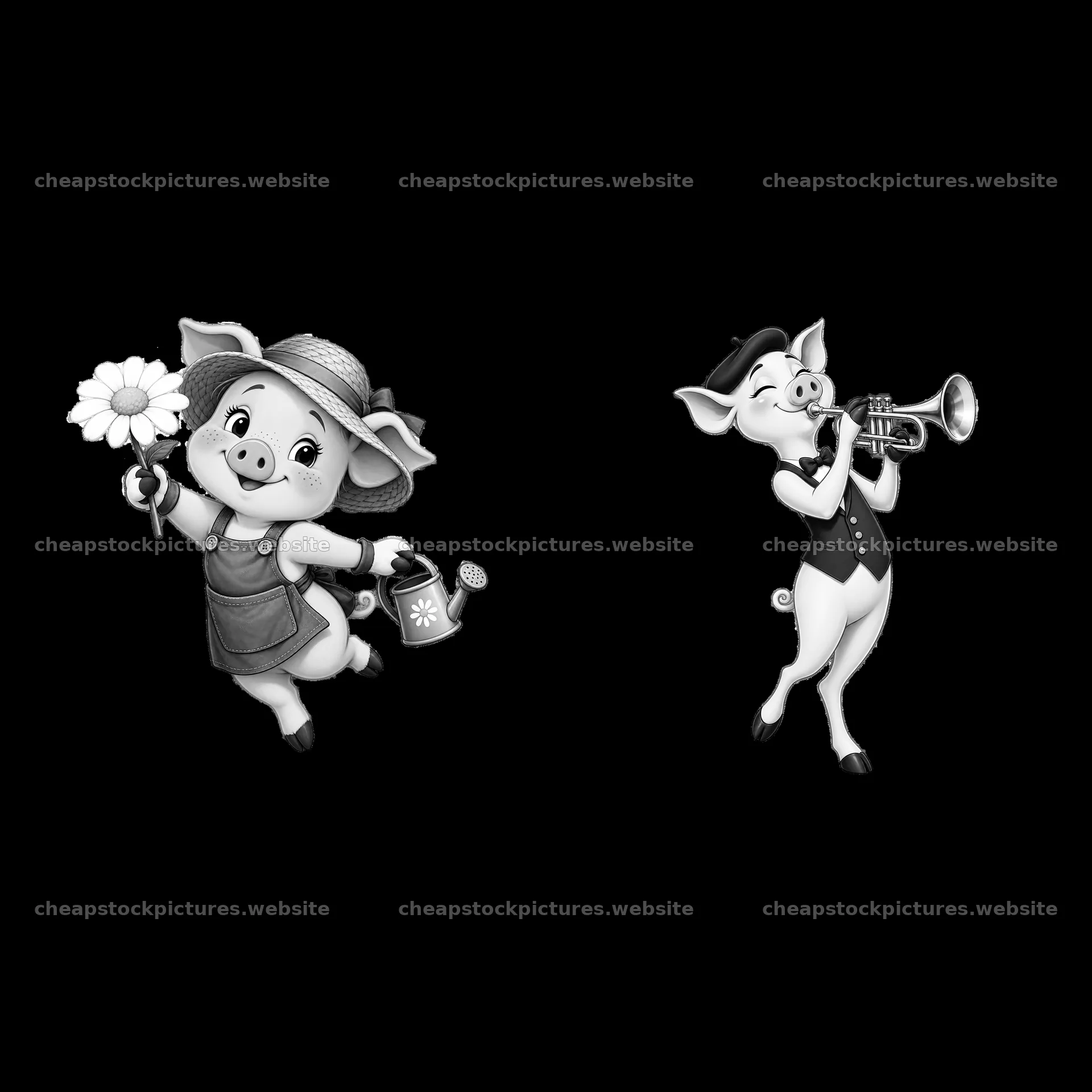 Pig cartoon characters performing different activities – stock pictures 7746x7746