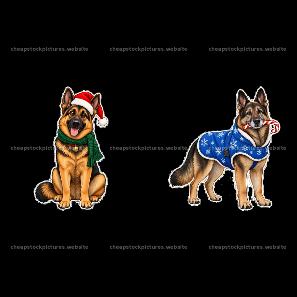 Christmas German Shepherds in festive attire – stock pictures 7746x7746