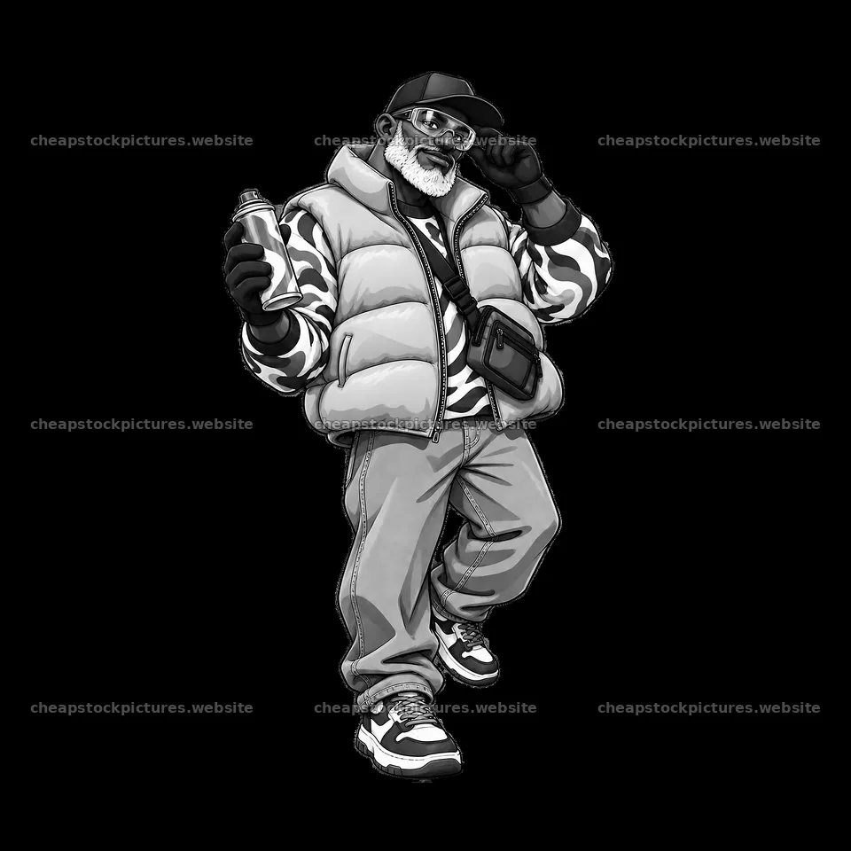 Streetwear graffiti sprayer wearing puffy vest and cap – stock pictures 7746x7746