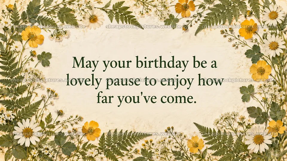 Botanical Birthday Greeting with Floral Border – stock pictures 10324x5812