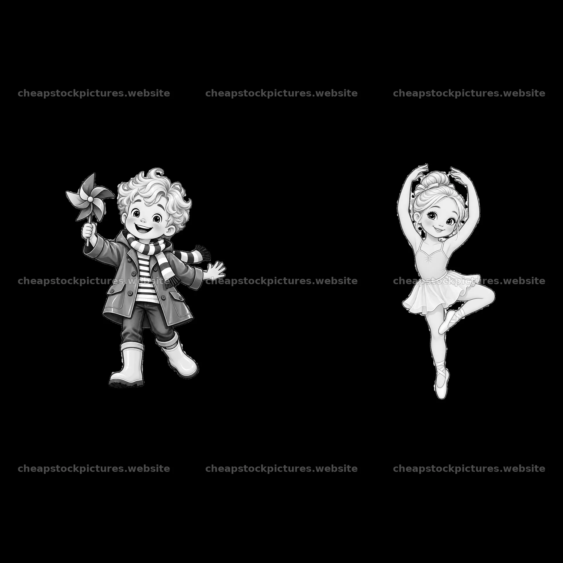 Blond child with a pinwheel and a girl dancing ballet – stock pictures 7746x7746