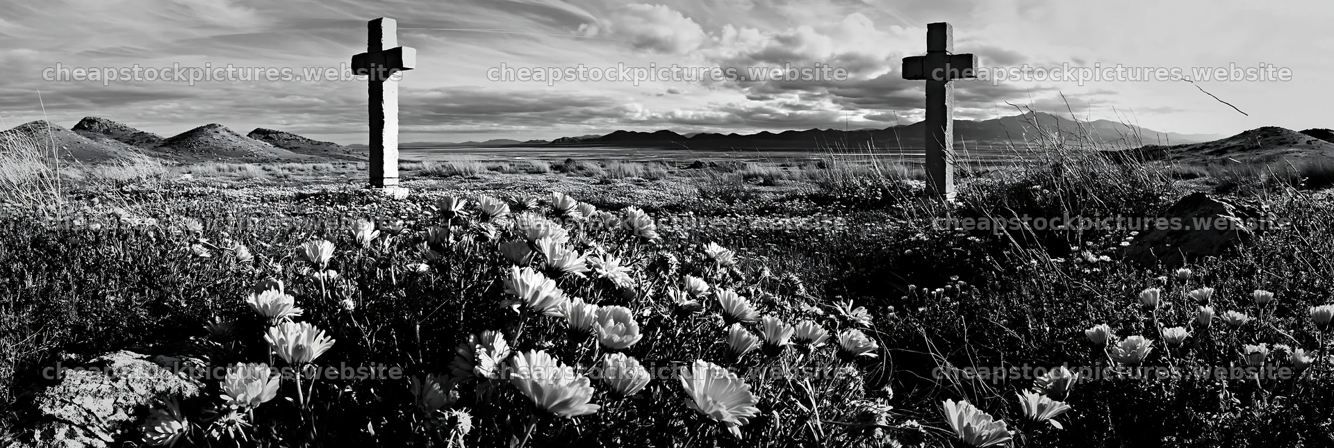 Two Christian crosses near thermal spring meadow – stock pictures 13690x4602
