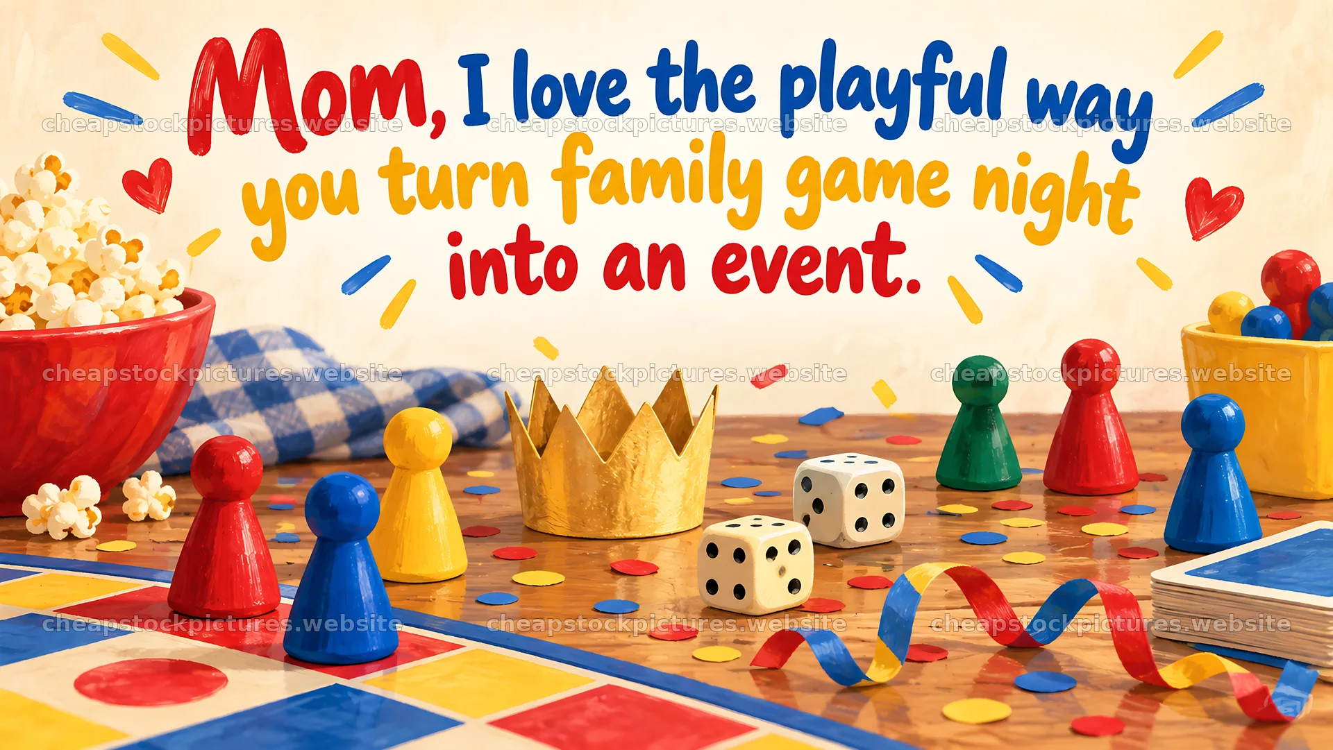 A Playful Family Game Night Greeting for Mom – stock pictures 10324x5812
