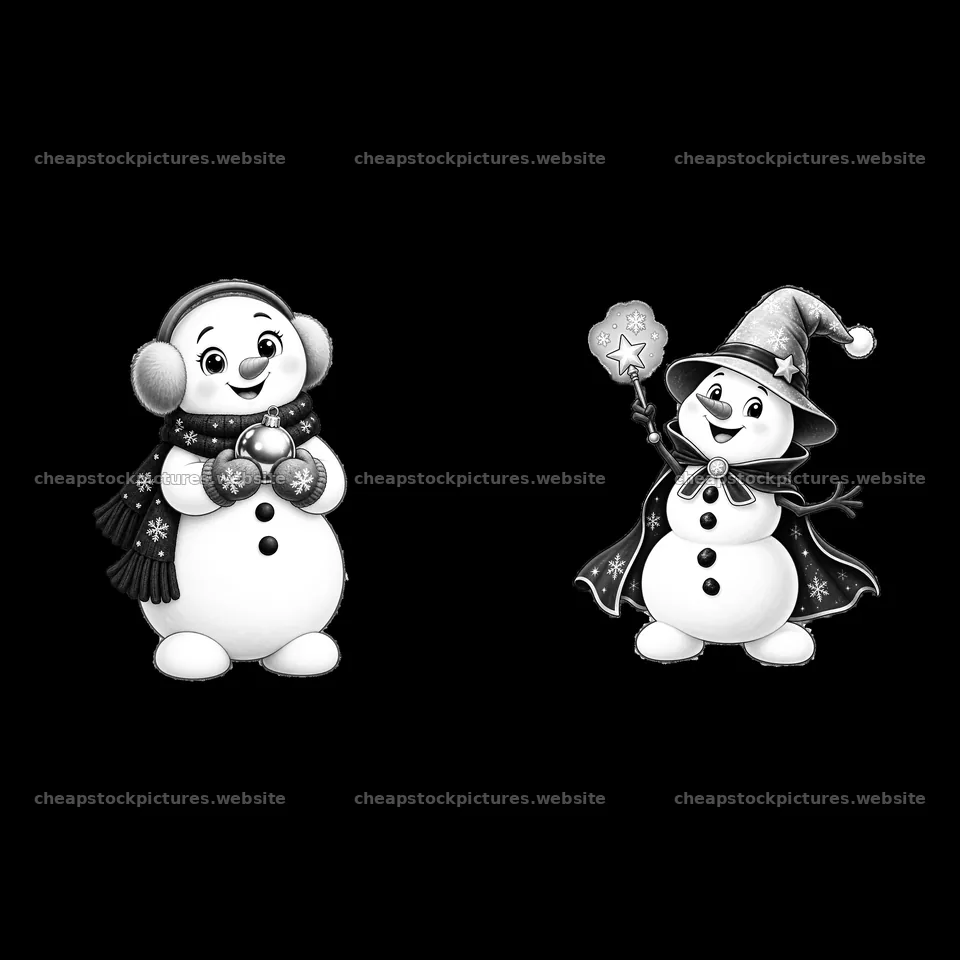 Snowman characters with accessories in Christmas celebration – stock pictures 7746x7746