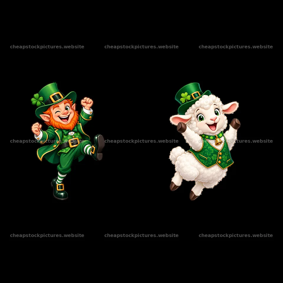 Leprechaun and sheep celebrating St. Patrick's Day together – stock pictures 7746x7746