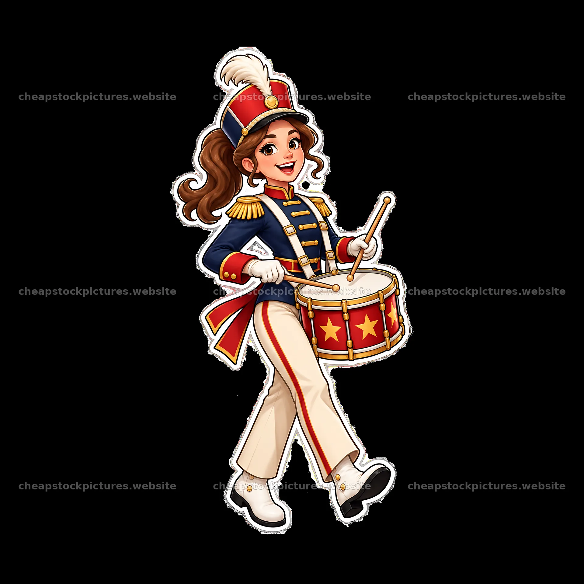 Marching band girl playing a drum with festive uniform and hat – stock pictures 7746x7746