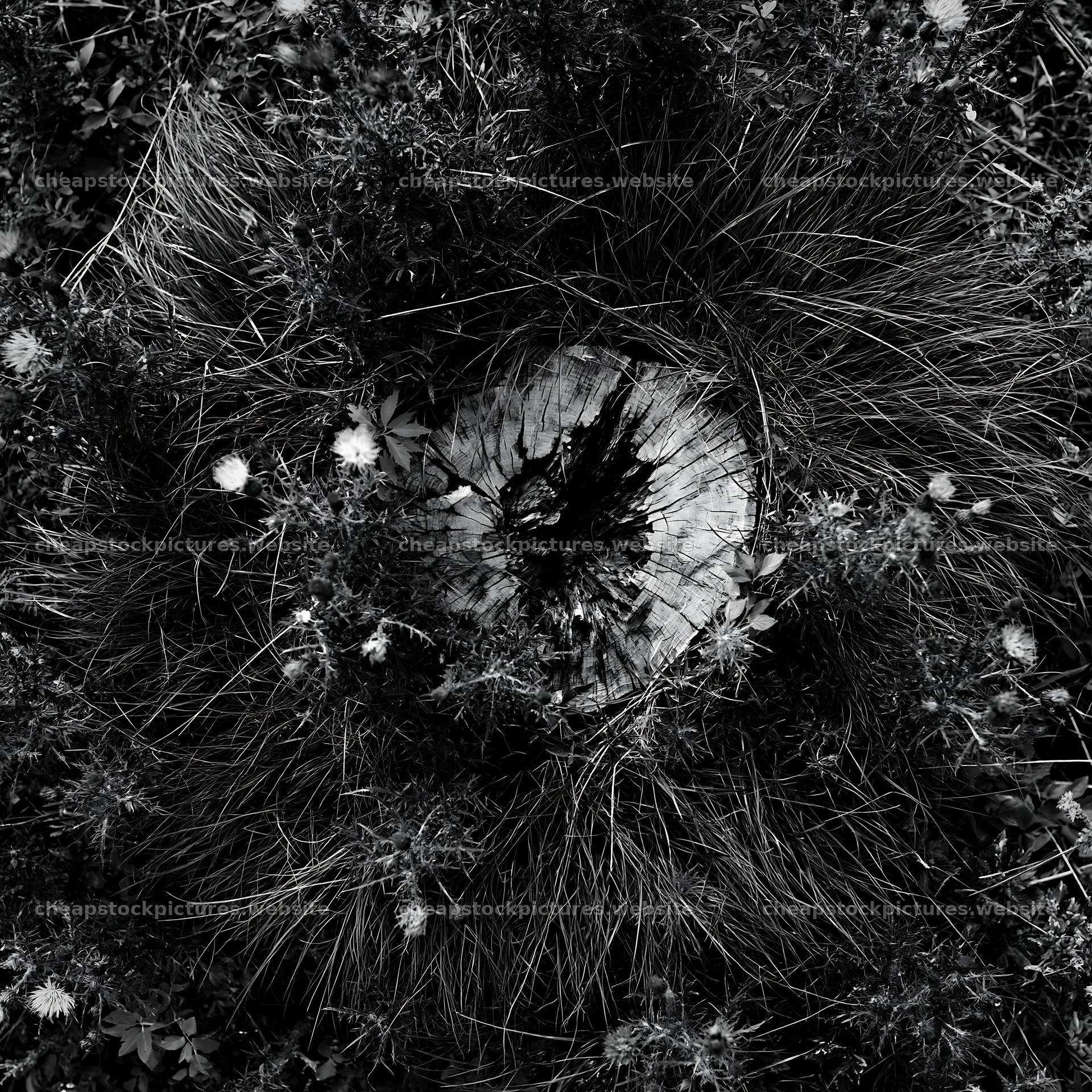 Fukushima native meadow with weathered stump in black and white – stock pictures 7938x7938
