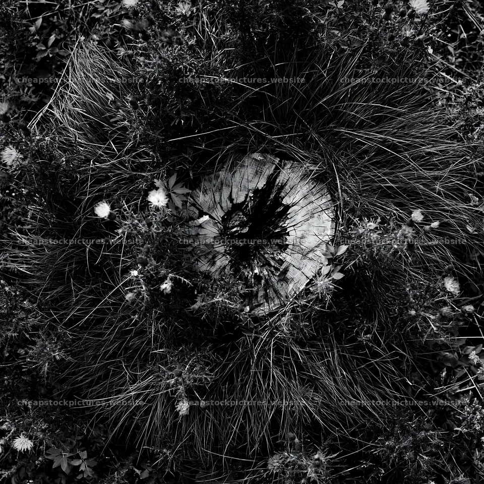 Fukushima native meadow with weathered stump in black and white – stock pictures 7938x7938