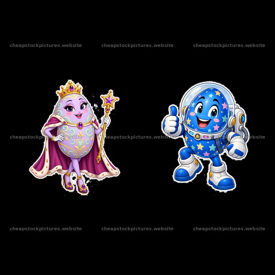 King and queen Easter eggs in festive cartoon design – stock pictures 7746x7746