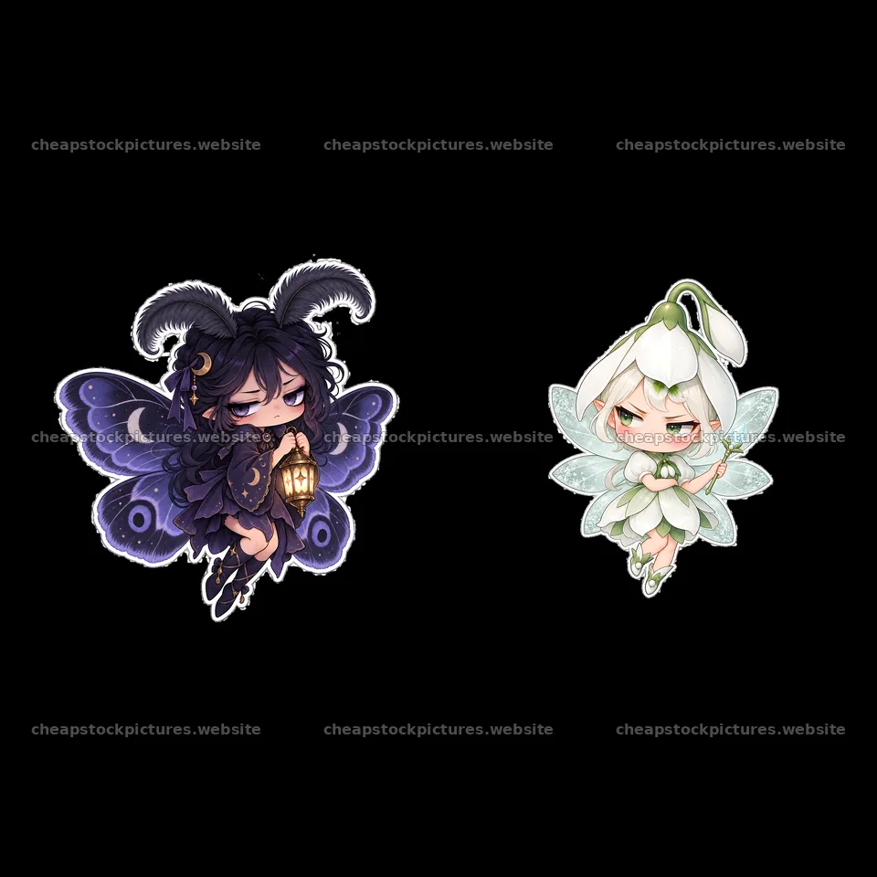 Kawaii grumpy fairy with butterfly and flower themes – stock pictures 7746x7746