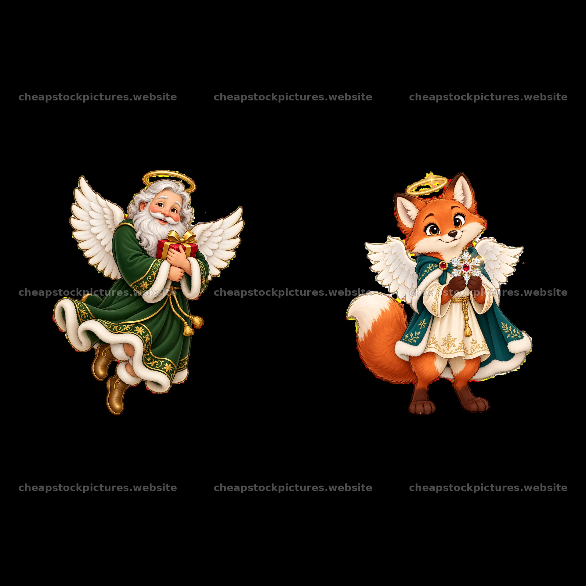 Christmas angel and fox character stickers for holiday decor – stock pictures 7746x7746