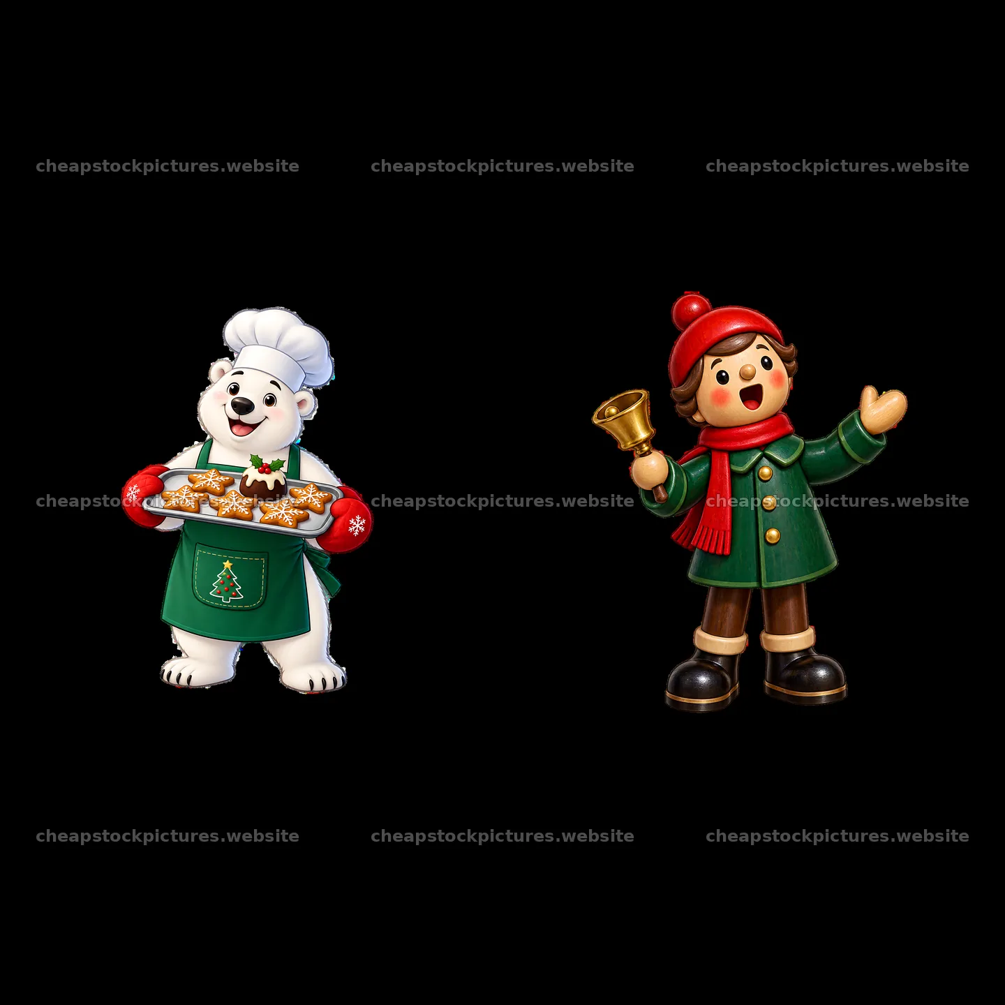 Baking bear and cheerful bell-ringing boy for Christmas celebration – stock pictures 7746x7746