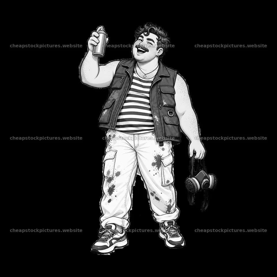 Gay graffiti spray painter holding can and mask in urban setting – stock pictures 7746x7746