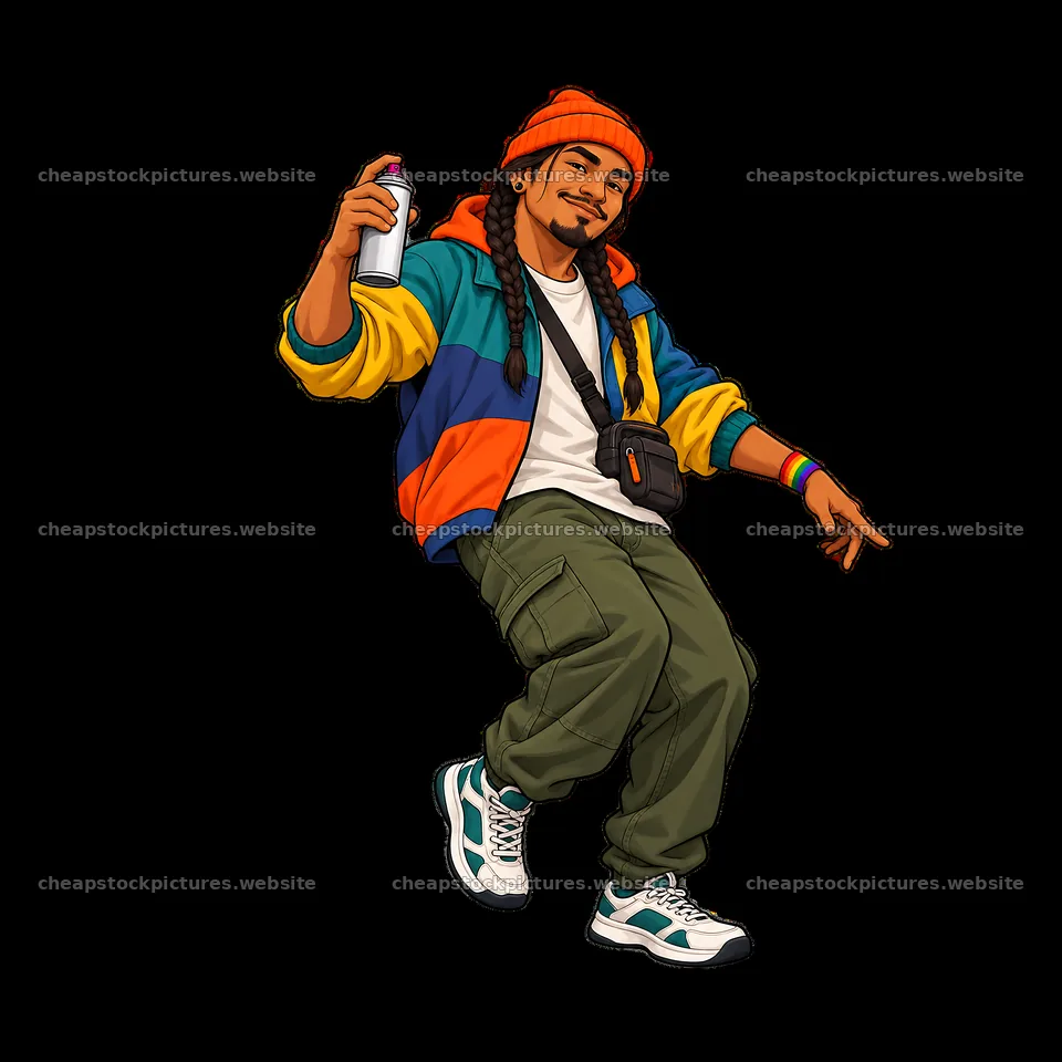 Gay graffiti painter with spray can in colorful urban outfit – stock pictures 7746x7746
