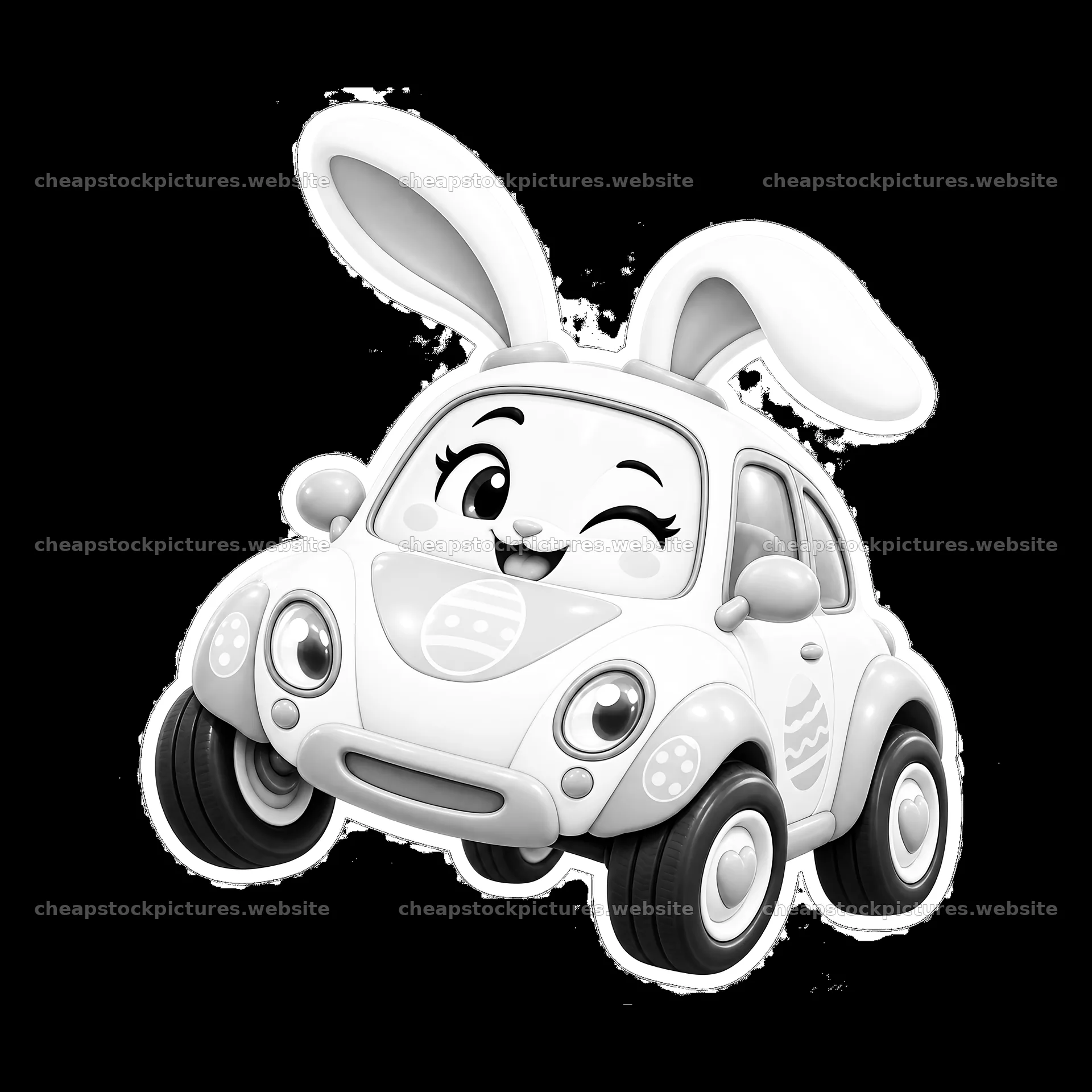 Easter bunny car with big ears and a cheerful expression – stock pictures 7746x7746