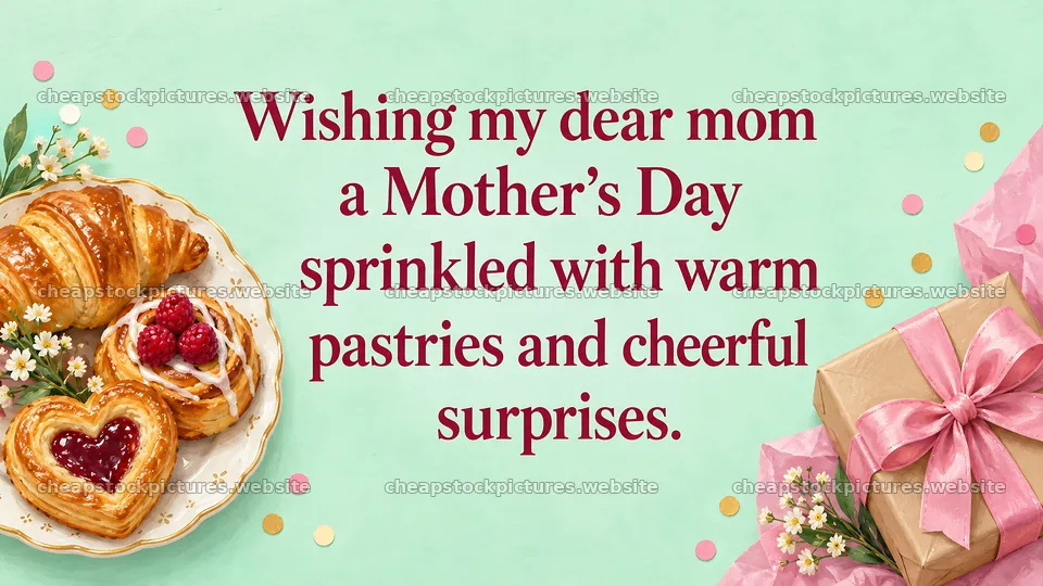 Mother's Day Greeting with Pastries and Gifts – stock pictures 10324x5812