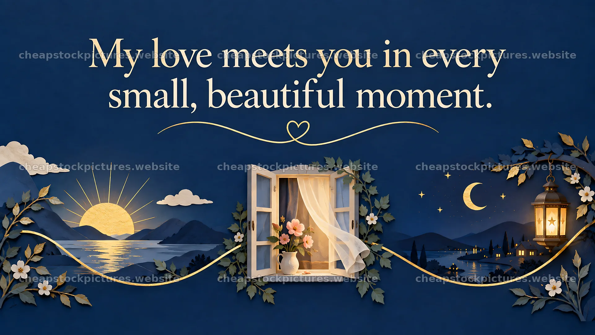 Love Greeting with a Window Between Day and Night – stock pictures 10324x5812