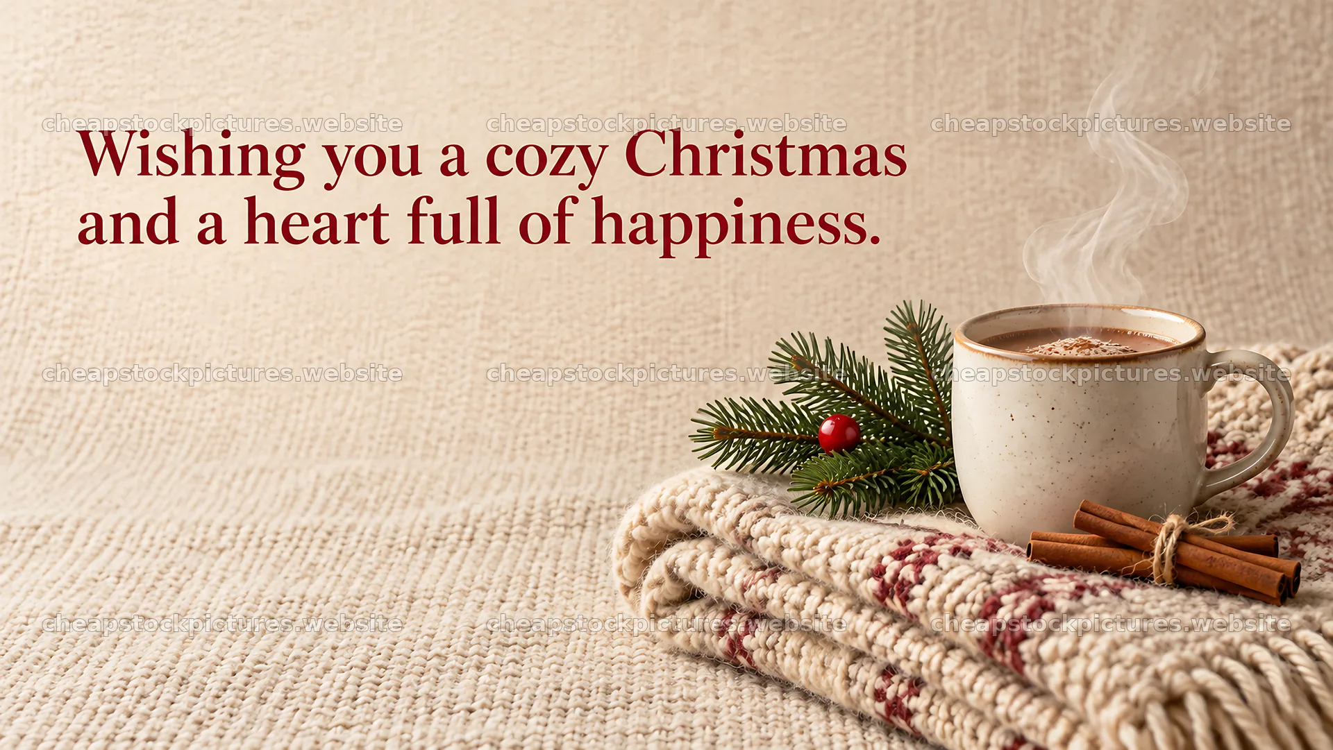 Cozy Christmas Greeting with Hot Cocoa and Cinnamon – stock pictures 10324x5812