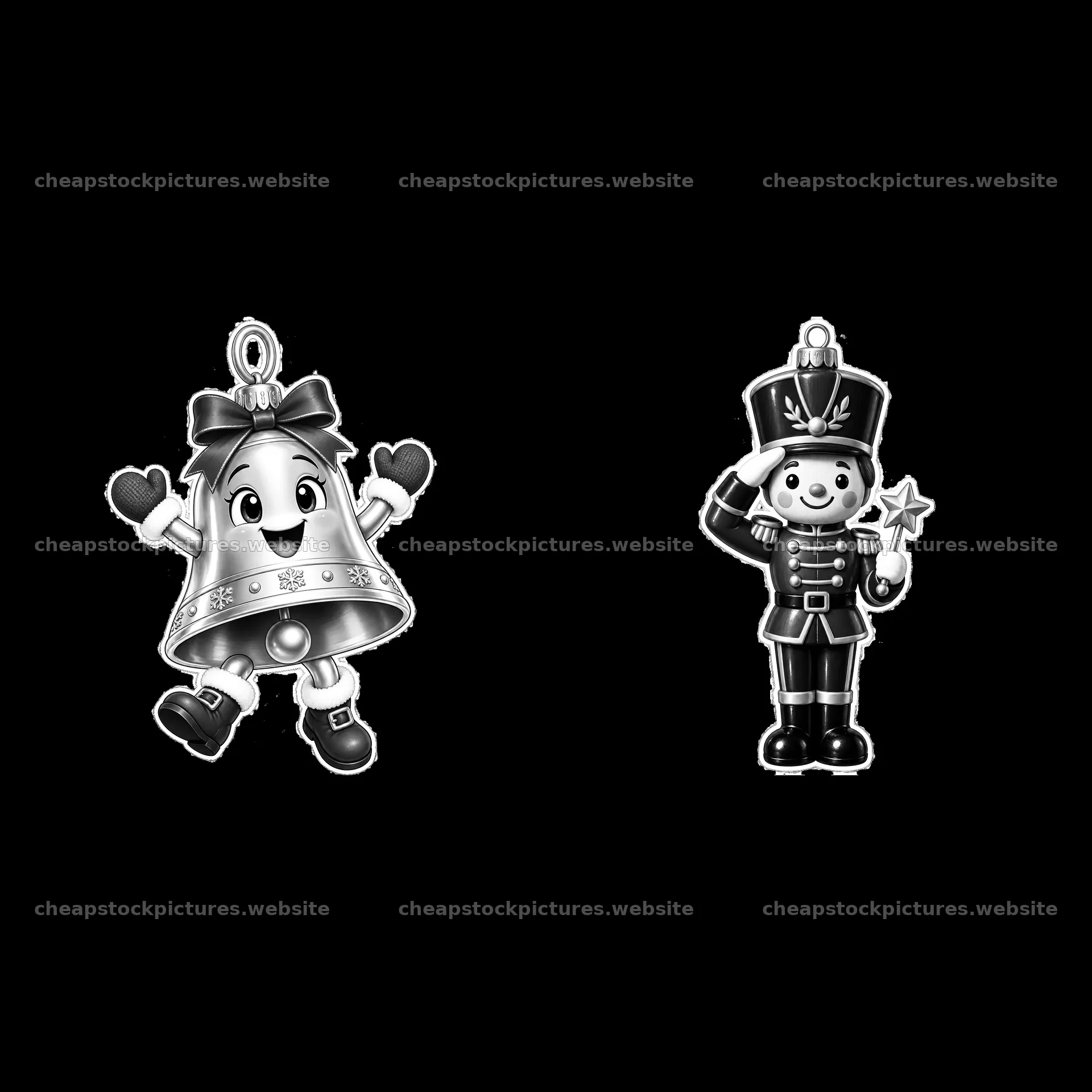 Christmas ornament stickers featuring a bell and a toy soldier – stock pictures 7746x7746