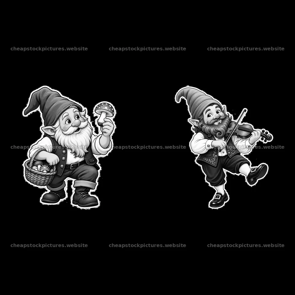 Gnome with a basket and gnome playing violin illustration – stock pictures 7746x7746