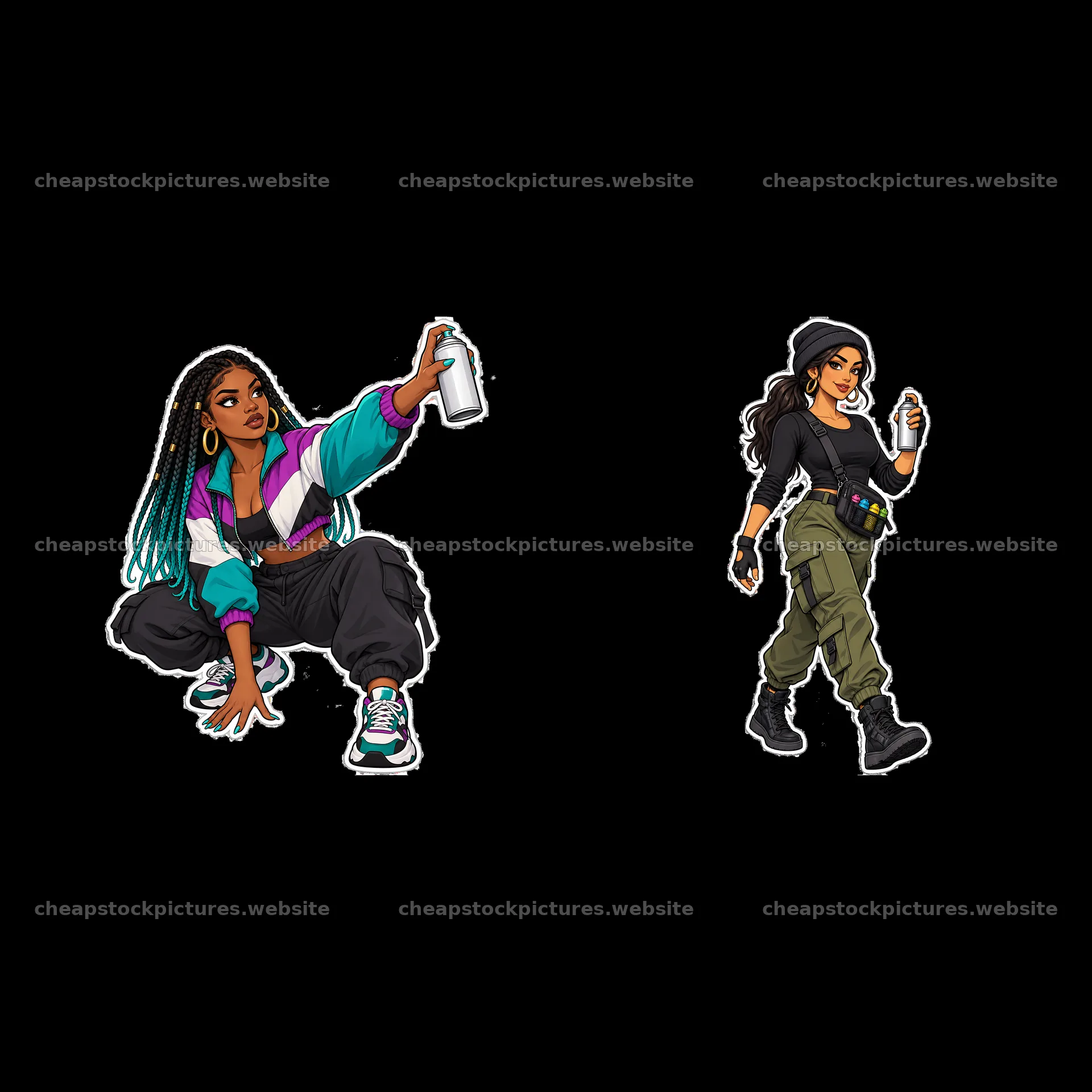 Female graffiti sprayer with spray can in colorful outfit – stock pictures 7746x7746