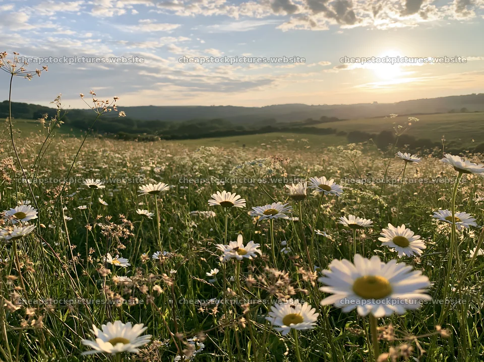 Meadow seedheads backlit at dusk with flowers – stock pictures 9174x6866