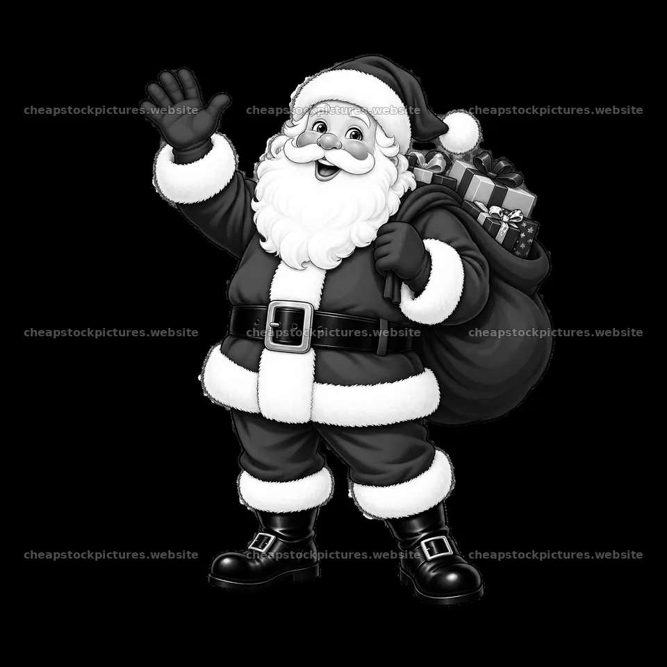 Santa Claus waving with a sack of gifts filled with presents – stock pictures 7746x7746