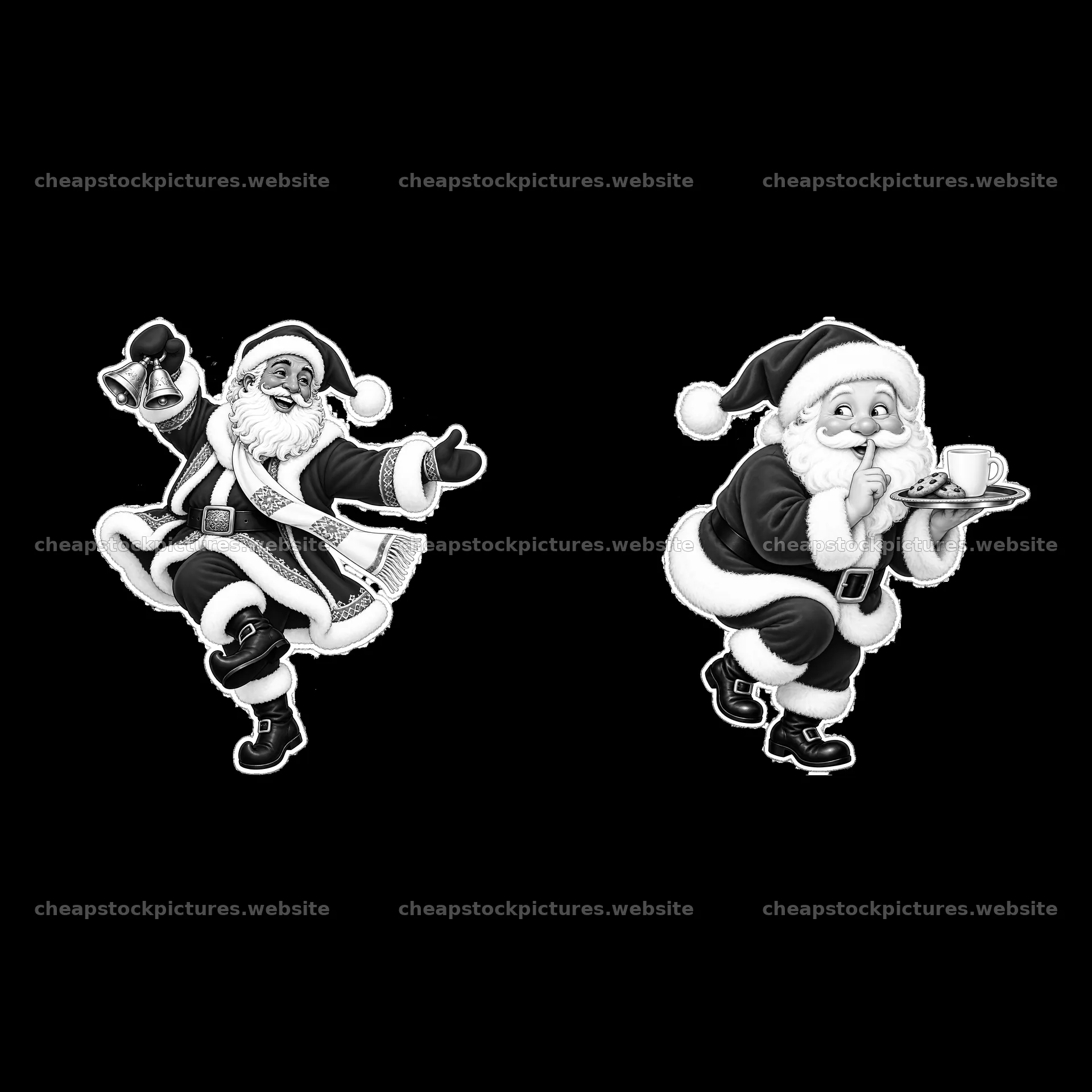 Santa Claus dancing and serving cookies illustration – stock pictures 7746x7746
