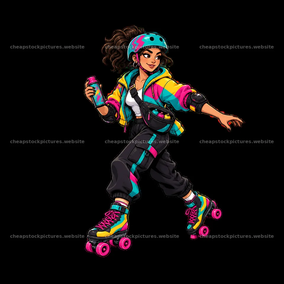 Girl roller skating with sporty outfit and colorful accessories – stock pictures 7746x7746
