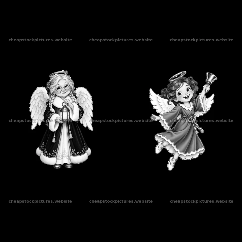 Christmas angel characters with lantern and bell – stock pictures 7746x7746
