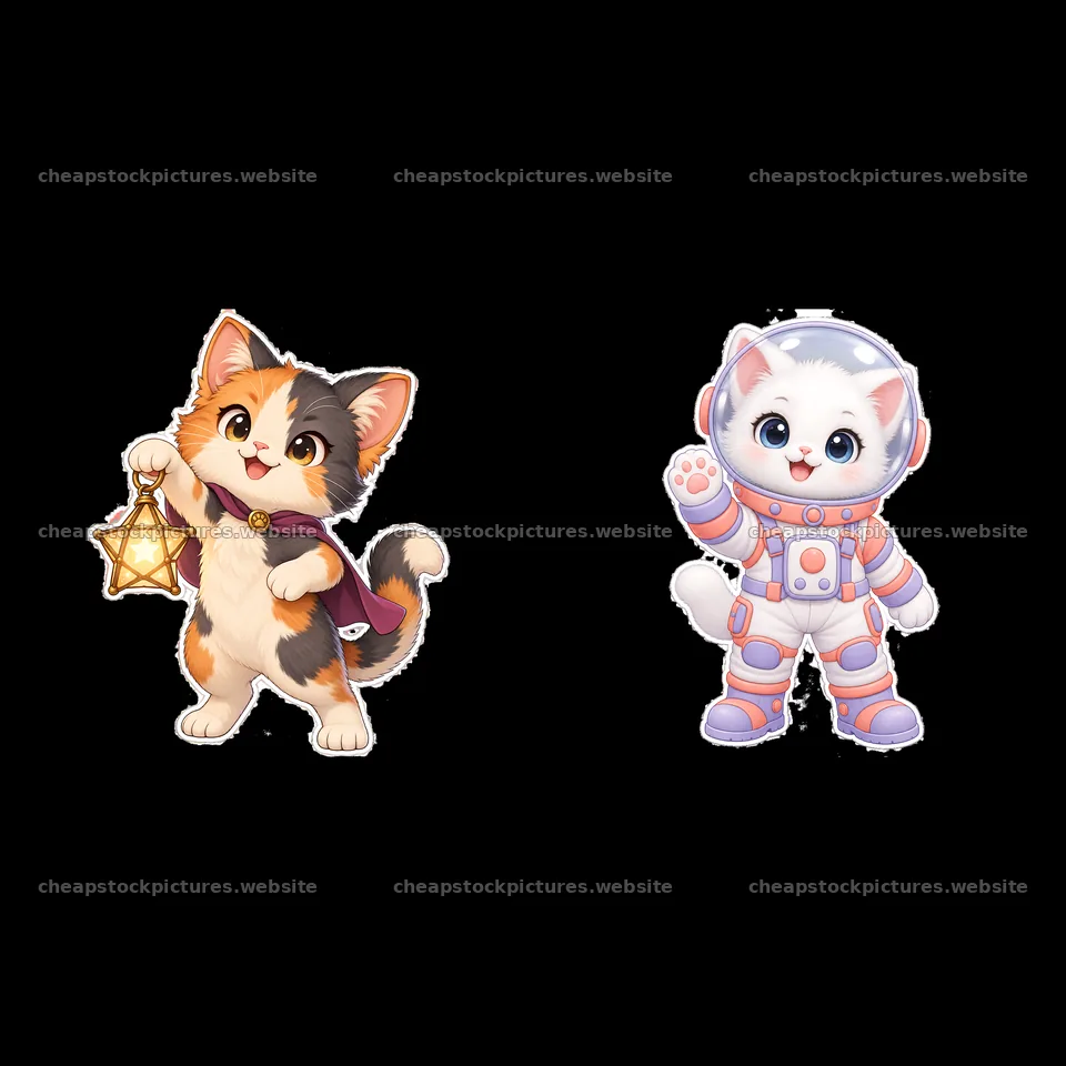 Kawaii cats with lantern and astronaut suit – stock pictures 7746x7746