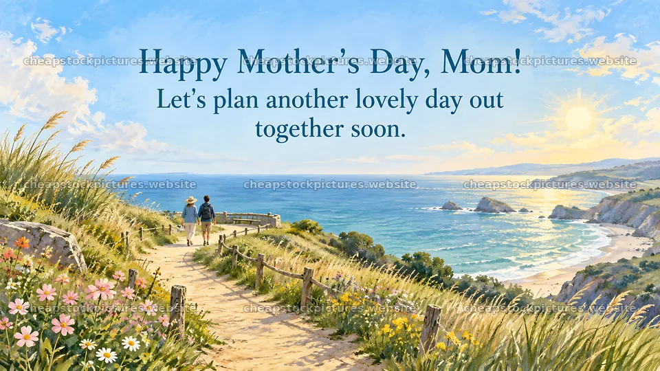 Mother's Day Coastal Walk Greeting Illustration – stock pictures 10324x5812