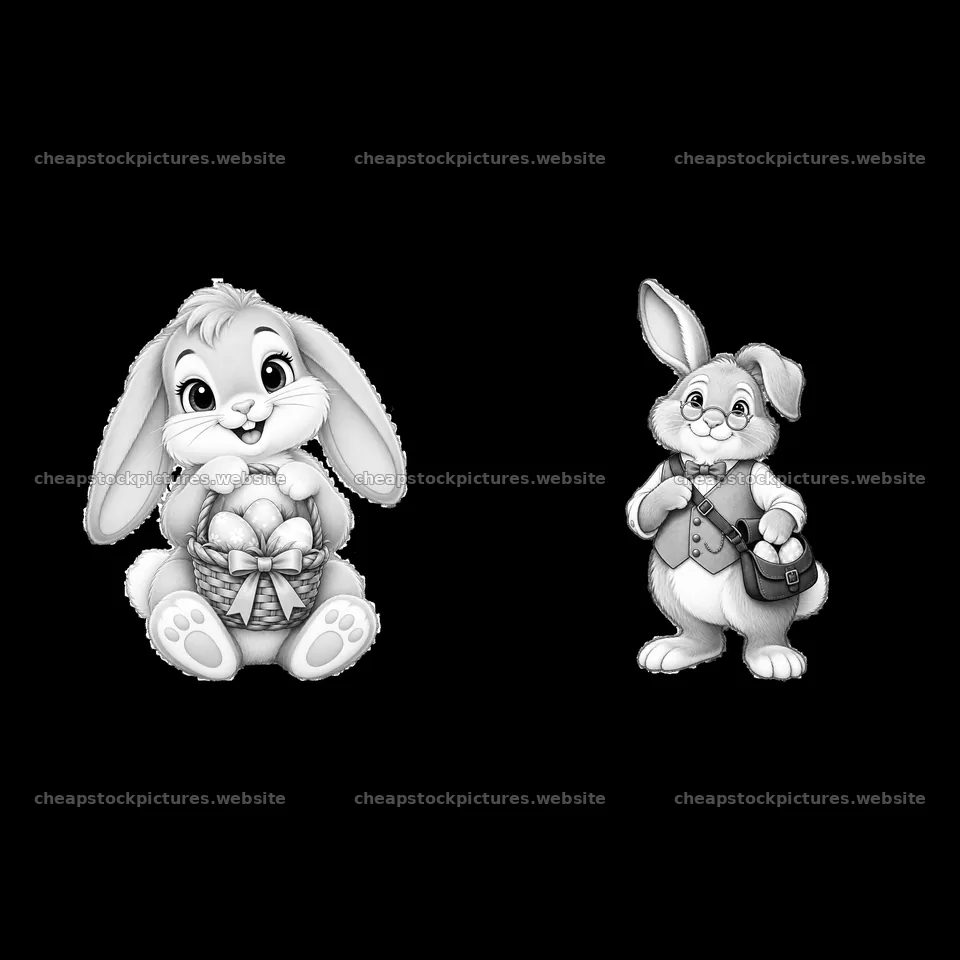 Cartoon easter bunny with basket and bunny in suit – stock pictures 7746x7746